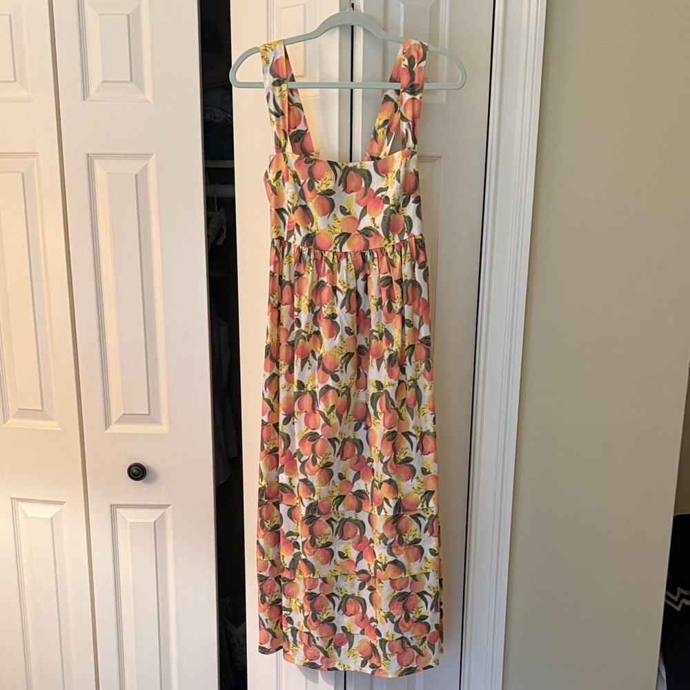J Crew Peach fruit print Maxi Sun Dress with adjustable straps